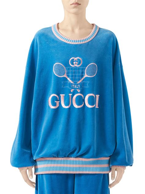 gucci blue tennis sweatshirt|gucci blue and gold shirt.